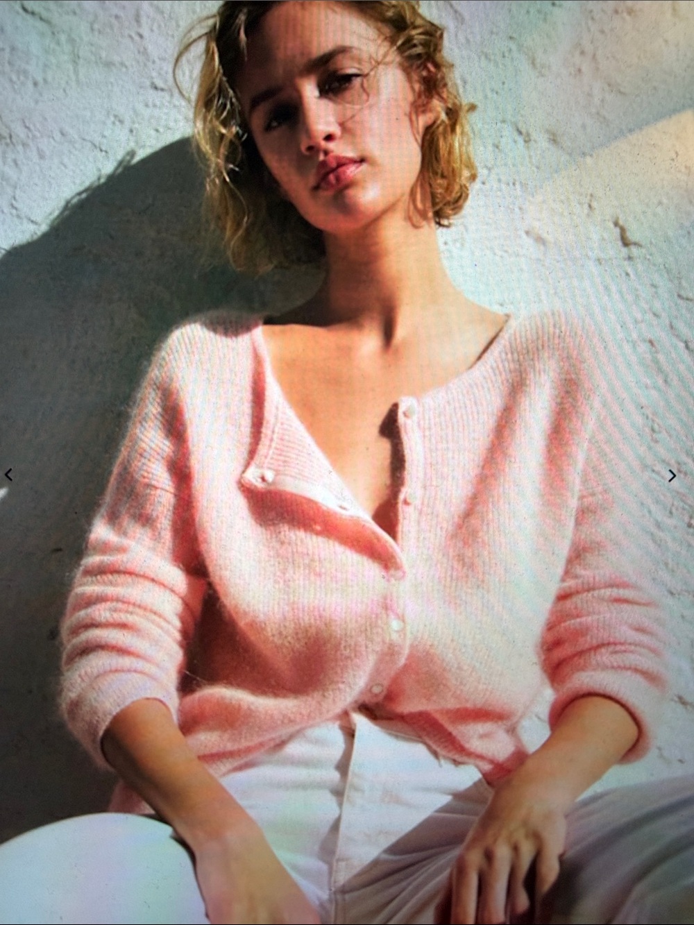 Sezane Gaspard Cardigan sz S Light Pink Peach Mother of Pearl Button Cardigan